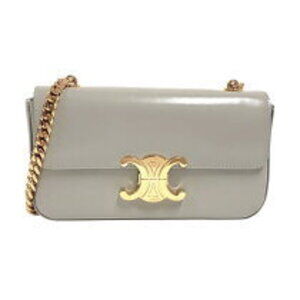 Celine Claude Chain Shoulder Bag Gray Shiny Calfskin